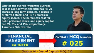 Financial Management FM  Chapter 4  Cost of Capital  MCQ10  WACC [upl. by Giarc]