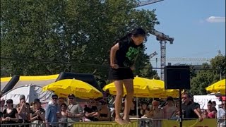 Girl goes crazy on slackline and performs epic stunts Slackline Womans World Cup 2023  WooGlobe [upl. by Ennelram956]