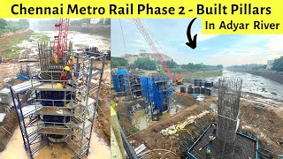 CMRL phase 2 Porur to Aalandhur route  Nandambakkam  Pillars built in Adyar river  Chennai 20 [upl. by Naujit726]