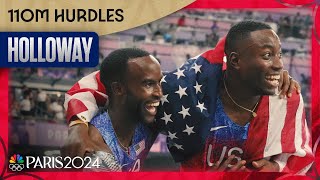 Grant Holloway TRIUMPHS for mens 110m hurdles crown Daniel Roberts snags silver  Paris Olympics [upl. by Salangi945]