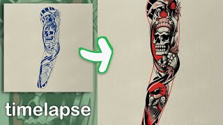 Timelapse  Grim Reaper Raven Sleeve Tattoo Design Procreate [upl. by Aysan727]