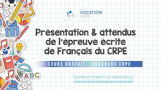 CRPE 2023 ～ PRÉSENTATION amp ATTENDUS DE LÉPREUVE ÉCRITE DE FRANÇAIS  COURS GRATUIT [upl. by Coward]