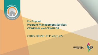 CDBGDRMITRFP202305  Pre Proposal  Program Management Services related to CEWRI HH and CEWRI DR [upl. by Niltiac]