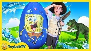 Giant Mystery Egg TRex Dinosaur Surprise Toy amp Family Fun Outdoor Challenge with Toys for Kids [upl. by Ahsot]