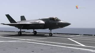 Italian Navy F35B Lands Aboard ITS Cavour for the First Time [upl. by Hcir]