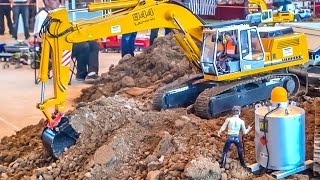 RC trucks and excavators in action at the construction site BIG RC FUN [upl. by Sirac]