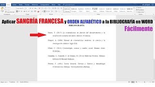 CÓMO APLICAR SANGRÍA FRANCESA Y ORDEN ALFABÉTICO A LA BIBLIOGRAFÍANORMAS APA [upl. by Lyle490]