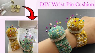 💖 DIY Wrist Pin Cushion with Bottle cap  Pin Holder  How to Make a Wrist Pincushion  Portapinos [upl. by Hseyaj]