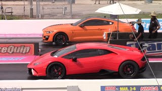 Shelby GT500 Mustang vs Lamborghini Huracán amp Audi R8  14 Mile Drag racing [upl. by Sallad]