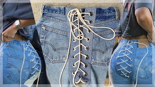 LACED UP JEANS SamariaLeah INSPIRED  EASY DIY TRANSFORMATION  BEGINNER FRIENDLY [upl. by Vokaay158]