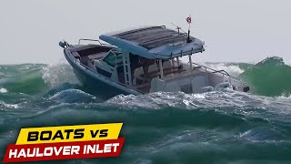 AXOPAR BOAT BURIED IN WAVES AT HAULOVER   Boats vs Haulover Inlet [upl. by Solita776]