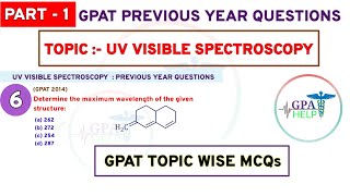 UVVisible Spectroscopy mcqs  GPAT Topic wise previous year question gpathelp [upl. by Meraree224]