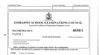 Zimsec June 2018 Maths paper 1 Part 1 number 1 to 15 [upl. by Lletram912]