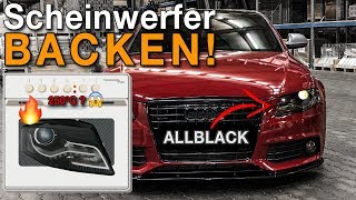 HOW TO SCHEINWERFER BACKEN  ZERLEGEN  CHROM SCHWÄRZEN  AUDI A4 B8 XENON  QUALITATIEF [upl. by Naujled]