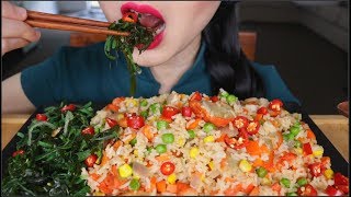 ASMR VEGETARIAN CHAR SIU PORK FRIED RICE  SEAWEED KELP SALAD  EATING SOUNDS  NO TALKING [upl. by Ayanej]