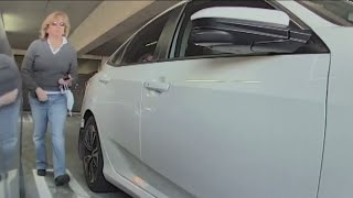 Woman keys Tesla in act of vandalism caught on camera [upl. by Nesyrb]