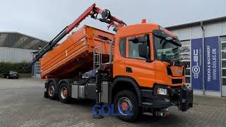 VERKAUFT  G200074  Scania P410 B6x44HA Meiller Kipper Kran Winterdienst aus Baujahr 2019 [upl. by Susi744]