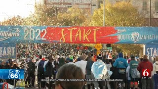 Runners Converge In Downtown Tulsa For Route 66 Marathon [upl. by Howarth319]