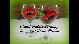 Hand Painted Poppy Inspired Wine Glasses  Red Wine Glass Painting Tutorial  Aressa  2019 [upl. by Sej]