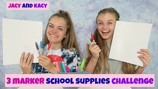 3 Marker School Supplies Challenge  Fun Back to School DIY  Jacy and Kacy [upl. by Nnyla]