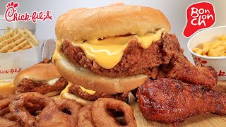 ASMR CHICK FIL A SPICY CHICKEN SANDWICH BONCHON KOREAN SPICY CHICKEN MAC amp CHEESE MUKBANG [upl. by Hurwitz]