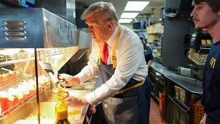 WATCH  Donald Trump cooks French fries serves customers at Pennsylvania McDonalds [upl. by Adnirol211]