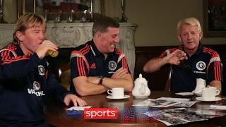 Gordon Strachan knocks over his drink during an interview [upl. by Yakcm]