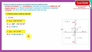 POLIGONAL CERRADA  Cálculo de RUMBO Y AZIMUTvideo02 [upl. by Neemsay]