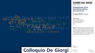 Colloquio De Giorgi  Homogenisation of free discontinuity problems the vectorial case [upl. by Anneirb622]