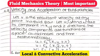 Velocity and acceleration of fluid Particles  Fluid Mechanics  local amp Convective Acceleration [upl. by Avirt286]