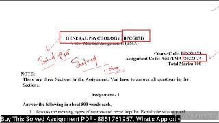 BPCG 171 Solved Assignment 202324  BPCG 171 Solved Assignment 202324 in English  BPCG 171 IGNOU [upl. by Tally]