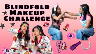 Blindfold makeup challenge 🙈  Rugima  gimaashi  rugees 💁🏻‍♀️ [upl. by Adraynek]