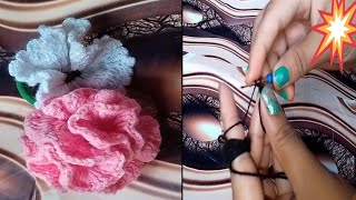 Crochet Carnation Flower 🌺 Wool Rubber Band Hair Tie [upl. by Belle733]