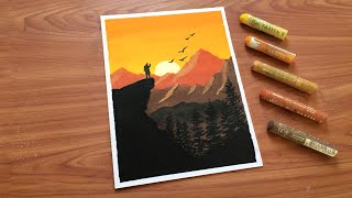 Easy Oil Pastel Sunset Painting for beginners  Oil Pastel Drawing [upl. by Younger]