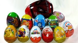 12 Surprise Eggs Unboxing Kinder Surprise Cars Kinder Joy Toy Story Lion King [upl. by Mellie]