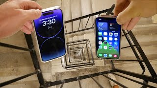 iPhone 14 Pro vs iPhone 13 Spiral Staircase Drop Test  Will it Survive [upl. by Ikik]