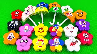 Rainbow CLAY  Finding Numberblocks Alphablocks in Colorful Umbrella Flower Shapes SLIME Coloring [upl. by Liesa691]