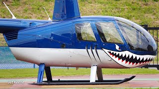 Robinson R44 II Shark Mouth Helicopter Takeoff Flight amp Landing [upl. by Tezil]