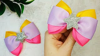 An easy way to make tricolor hair bows  DIY Bows for Hair  Ribbon Embroidery tutorial hairbows [upl. by Yenreit]