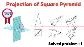 Projection of Square Pyramid Explained StepbyStep Problem Solving  Engineering Drawing [upl. by Ativet]