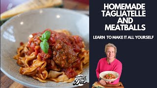 Homemade Tagliatelle pasta and Meatballs  Step by Step [upl. by Elaweda209]