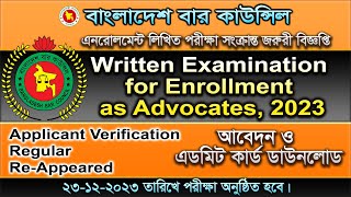 BAR Council Written Examination for Enrollment as Advocates 2023 Online Apply Admit Card amp details [upl. by Nahsaj]