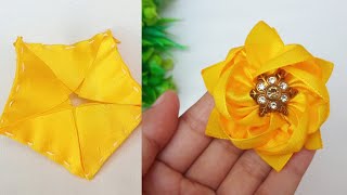 DIY Satin Ribbon Flower Making Idea  How to Make Amazing Ribbon Flower [upl. by Ytirehc100]