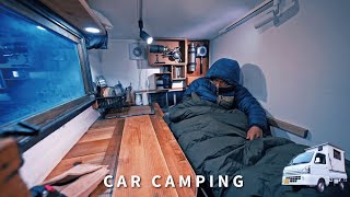 Winter car camping Powder snow 2℃ mountain Im retiring DIY light truck camper 185 [upl. by Adleme]