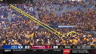 Arizona State fans storm the field before the game is over and take goalposts down vs BYU [upl. by Morten]