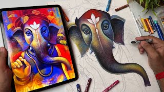 Shree Ganesh Ji Drawing Ganesha Drawing Oil Pastel Drawing 😍 [upl. by Anoirb]