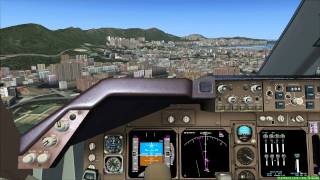 FSX PMDG 747 Landing  Hong Kong Kai Tak  香港 啟德 VHHX Cockpit view 1080p [upl. by Atiuqaj]