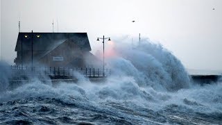 UK Weather Waves breach seawall in Bude North Cornwall amid coastal flood warnings [upl. by Franzen]