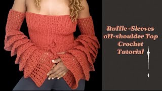 RuffleSleeves offshoulder Top Crochet Tutorial [upl. by Truitt]