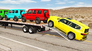 Flatbed Truck Mcqueen  Transportation with Truck  Pothole vs Car 190  BeamNGDrive [upl. by Nylg]